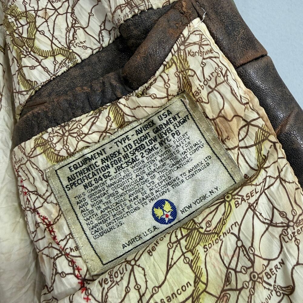 Vintage Avirex Old Leather A-2 Bomber Jacket Medium Europe Map Lining Patches - Picture 8 of 15